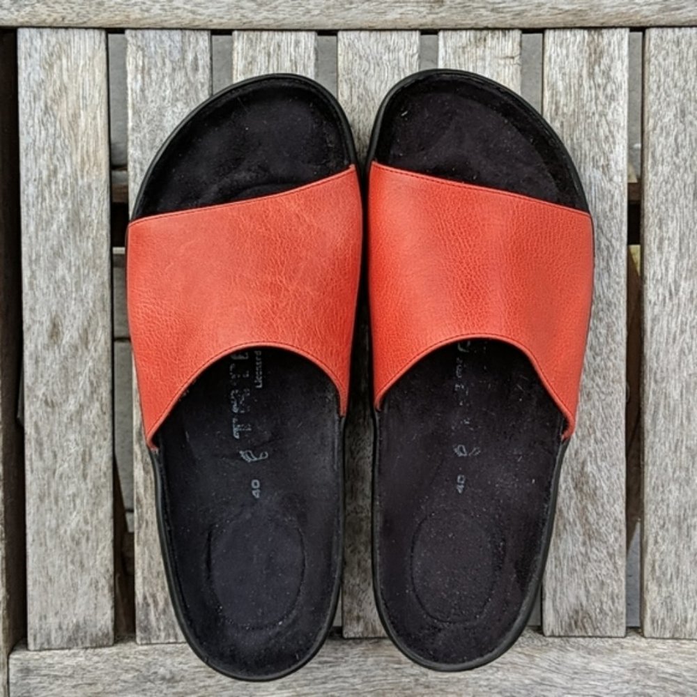Birkenstock Tatami Red Leather Slide Sandals